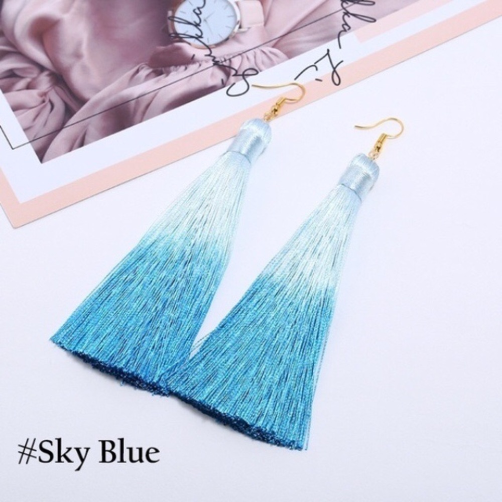 BOGO SKY BLUE OMBRÉ TASSEL EARRINGS